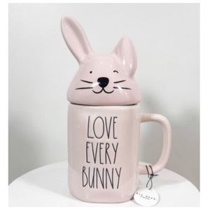 NEW Rae Dunn Baby Pink Love Every Bunny Mug W/ Bunny Head Topper🐰